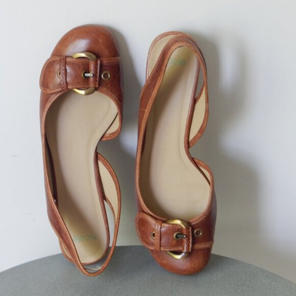 Nicole Women Devin Sandals Slingback Round Toe Buckle Front Tan Leather Size 8.5 - Picture 4 of 7
